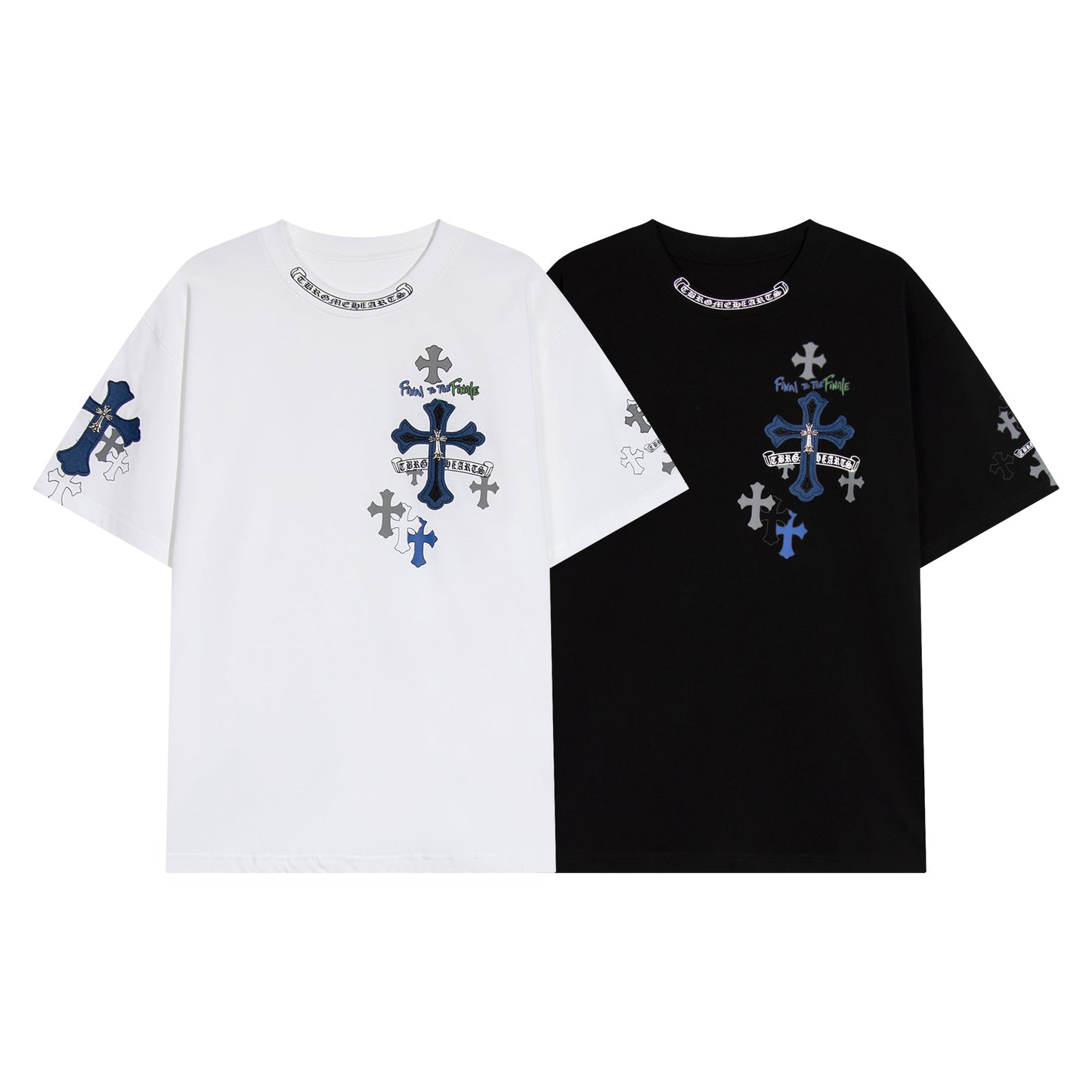 Chrome Hearts クロス メタル デニム スプライス ショートスリーブ Tシャツ TB14