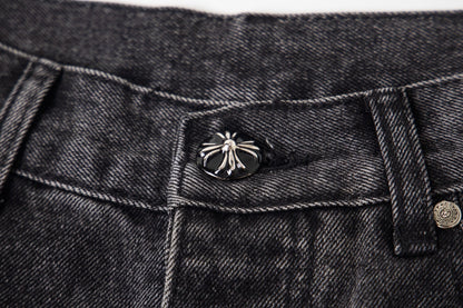 Chrome Hearts マルチクロスパッチ デニムジーンズ - グレー ゴシック ストリートパンツ 1111