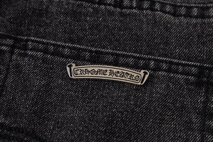 Chrome Hearts マルチクロスパッチ デニムジーンズ - グレー ゴシック ストリートパンツ 1111