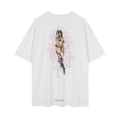 クロムハーツ風 フローラルクロス 棘 ガールズTシャツ 2617