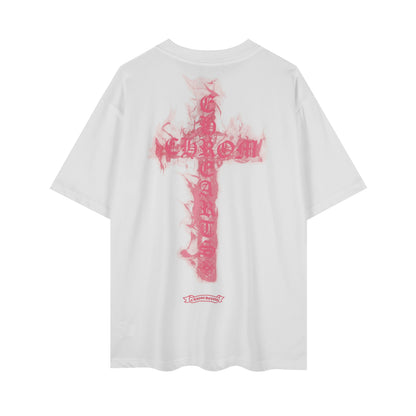 クロムハーツ ブラックベース ピンクフレイムクロス Tシャツ P65