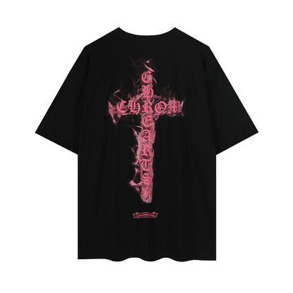 クロムハーツ ブラックベース ピンクフレイムクロス Tシャツ P65