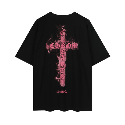 クロムハーツ ブラックベース ピンクフレイムクロス Tシャツ P65