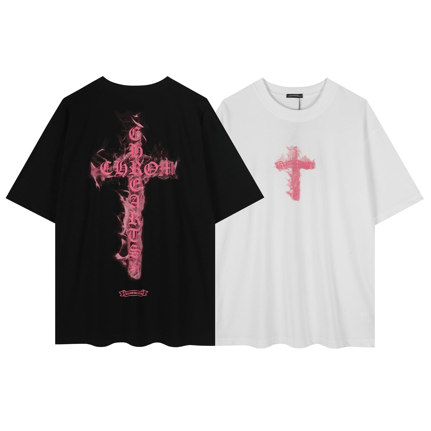 クロムハーツ ブラックベース ピンクフレイムクロス Tシャツ P65