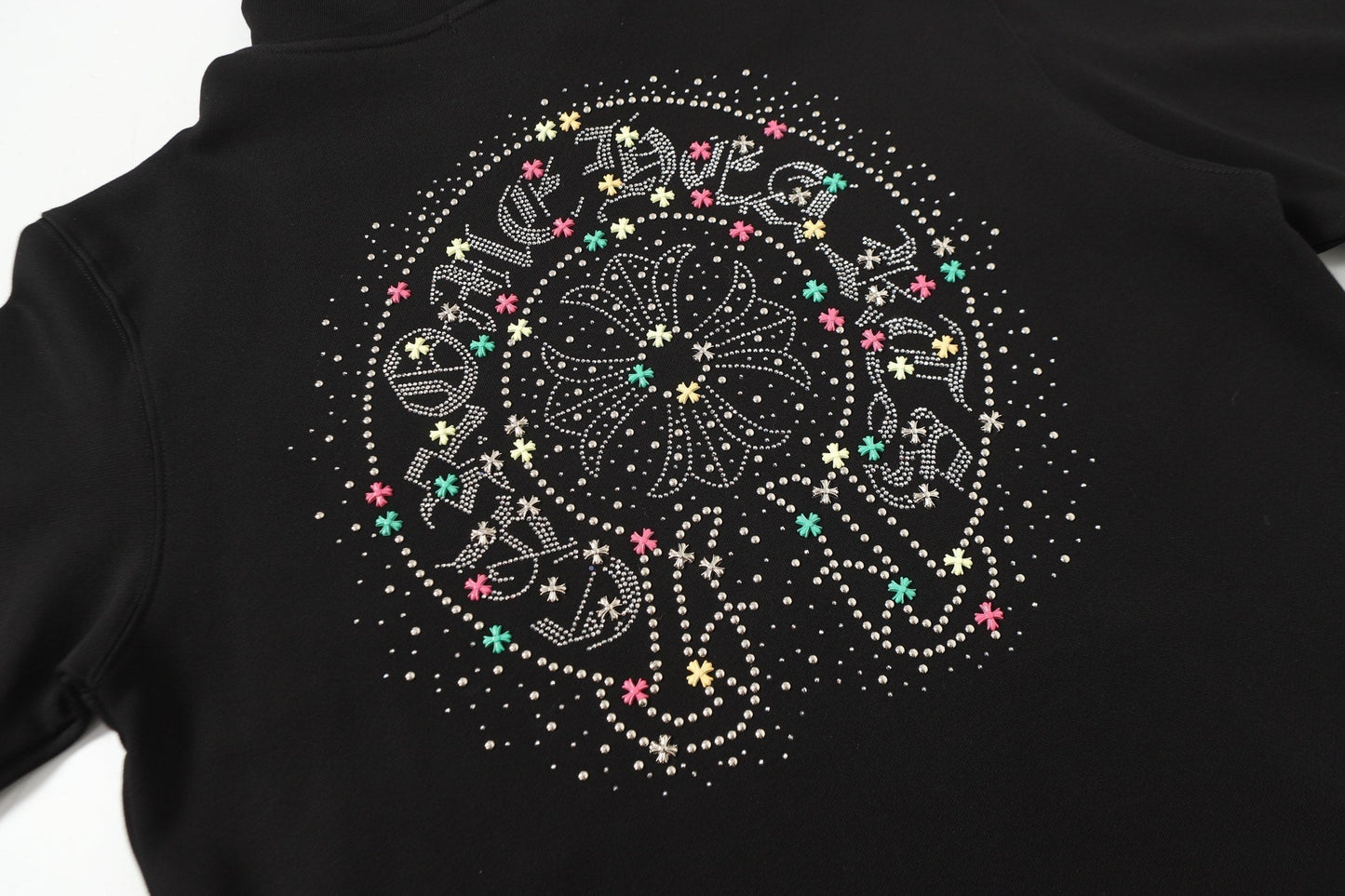 Chrome Hearts カラフルラインストーンパーカー - ブラック ゴシック ストリート スウェットシャツ 2608
