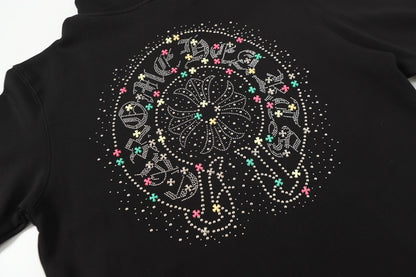 Chrome Hearts カラフルラインストーンパーカー - ブラック ゴシック ストリート スウェットシャツ 2608