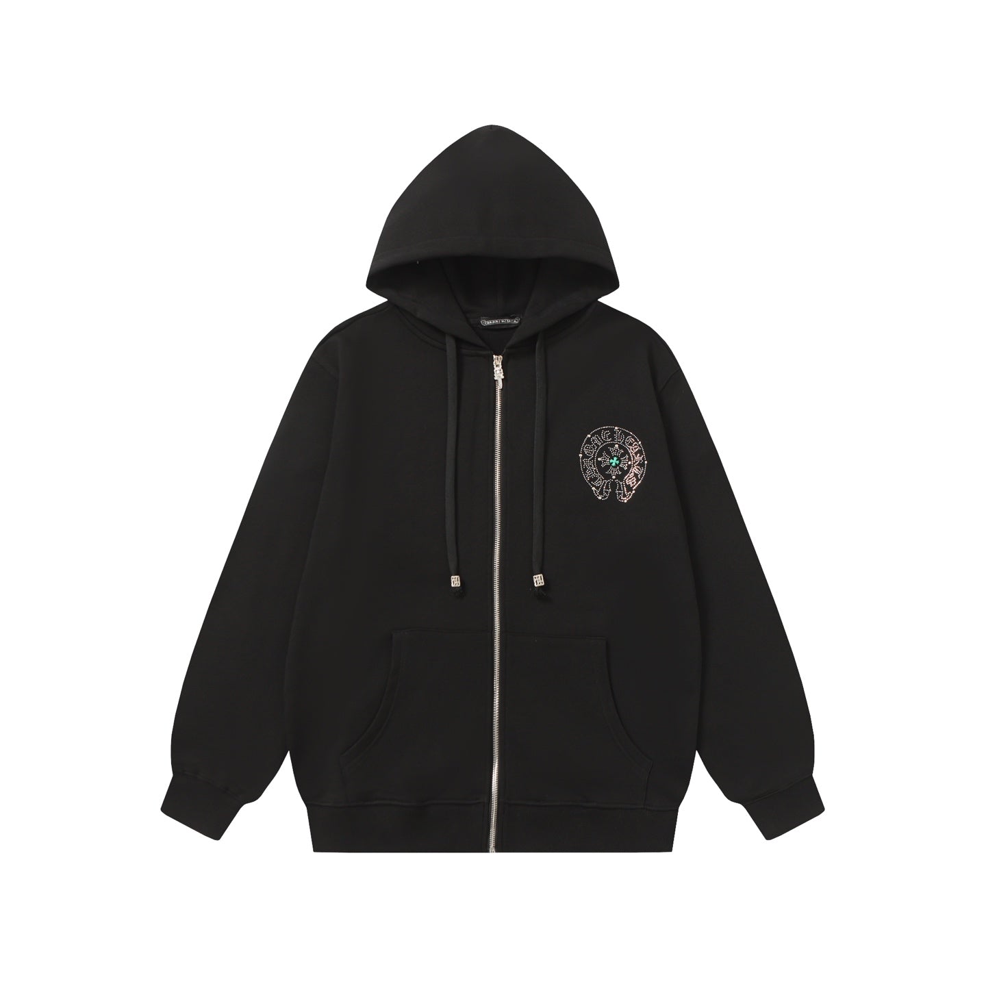 Chrome Hearts カラフルラインストーンパーカー - ブラック ゴシック ストリート スウェットシャツ 2608