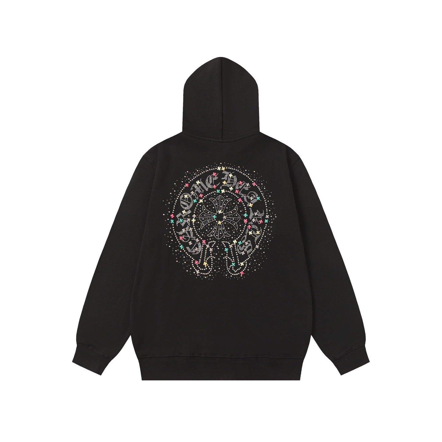 Chrome Hearts カラフルラインストーンパーカー - ブラック ゴシック ストリート スウェットシャツ 2608