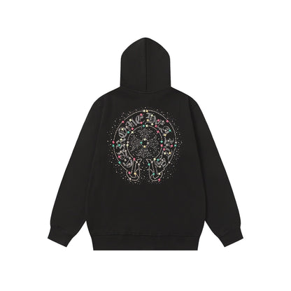 Chrome Hearts カラフルラインストーンパーカー - ブラック ゴシック ストリート スウェットシャツ 2608