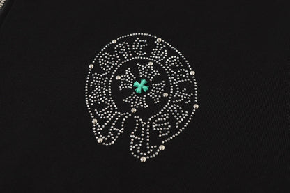 Chrome Hearts カラフルラインストーンパーカー - ブラック ゴシック ストリート スウェットシャツ 2608