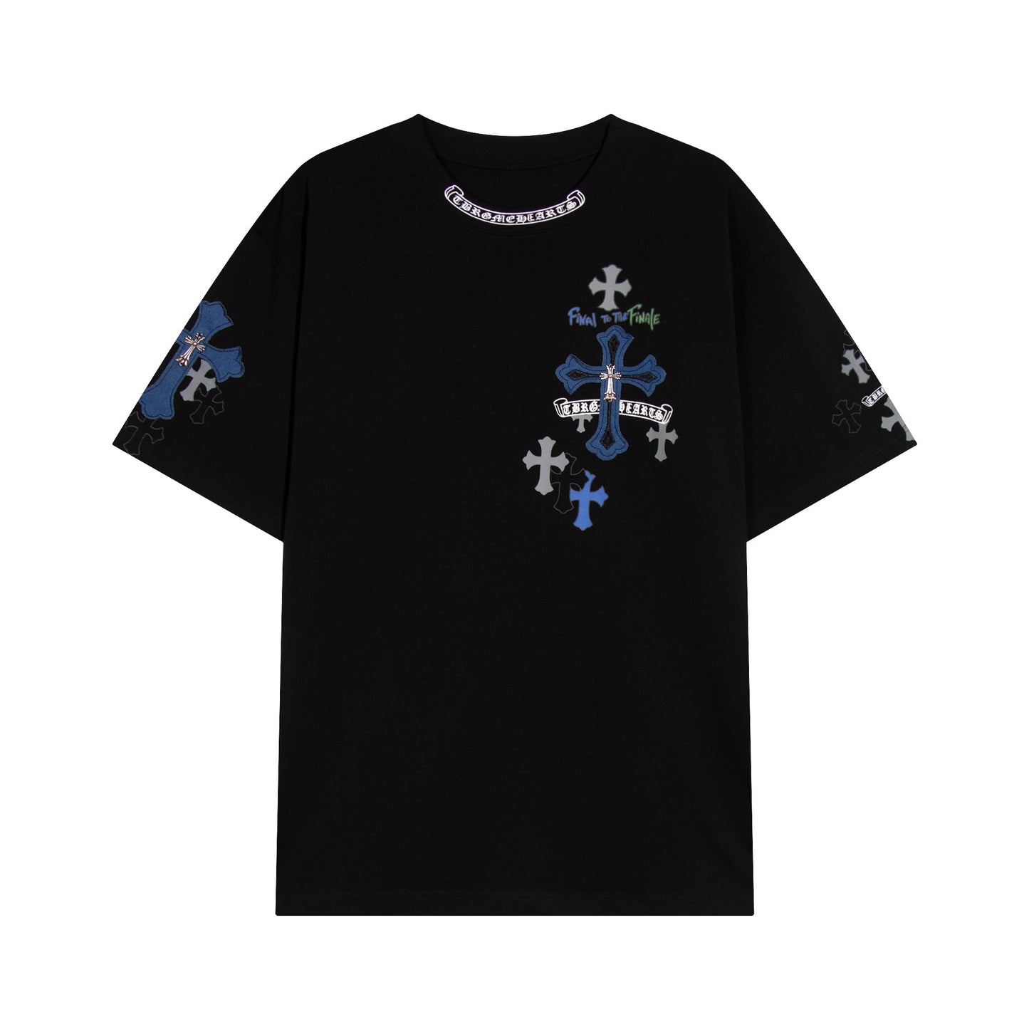 Chrome Hearts クロス メタル デニム スプライス ショートスリーブ Tシャツ TB14
