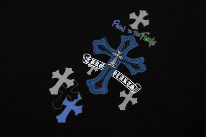 Chrome Hearts クロス メタル デニム スプライス ショートスリーブ Tシャツ TB14