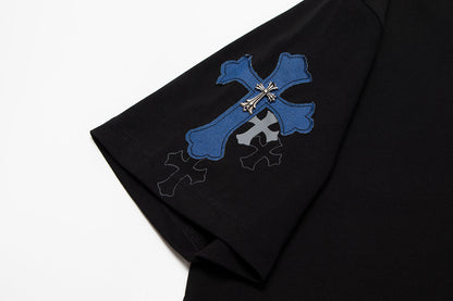 Chrome Hearts クロス メタル デニム スプライス ショートスリーブ Tシャツ TB14
