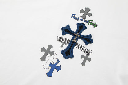 Chrome Hearts クロス メタル デニム スプライス ショートスリーブ Tシャツ TB14