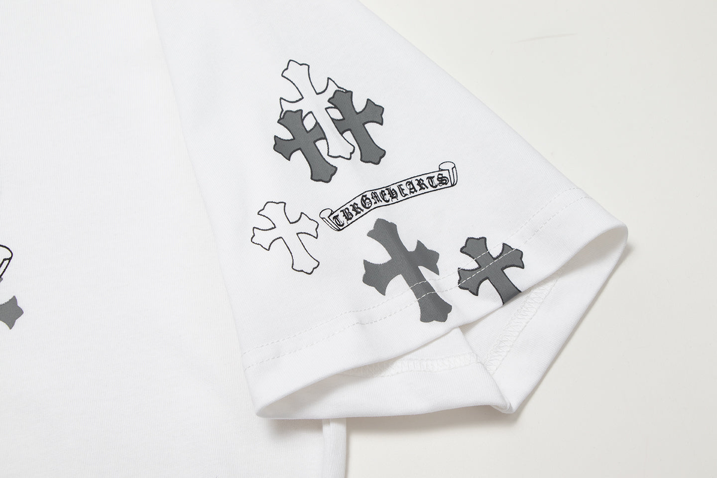 Chrome Hearts クロス メタル デニム スプライス ショートスリーブ Tシャツ TB14
