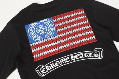 クロムハーツ ロゴ フラッグ 長袖 Tシャツ - ブラック ホワイト ゴシック ストリート Tシャツ K2126