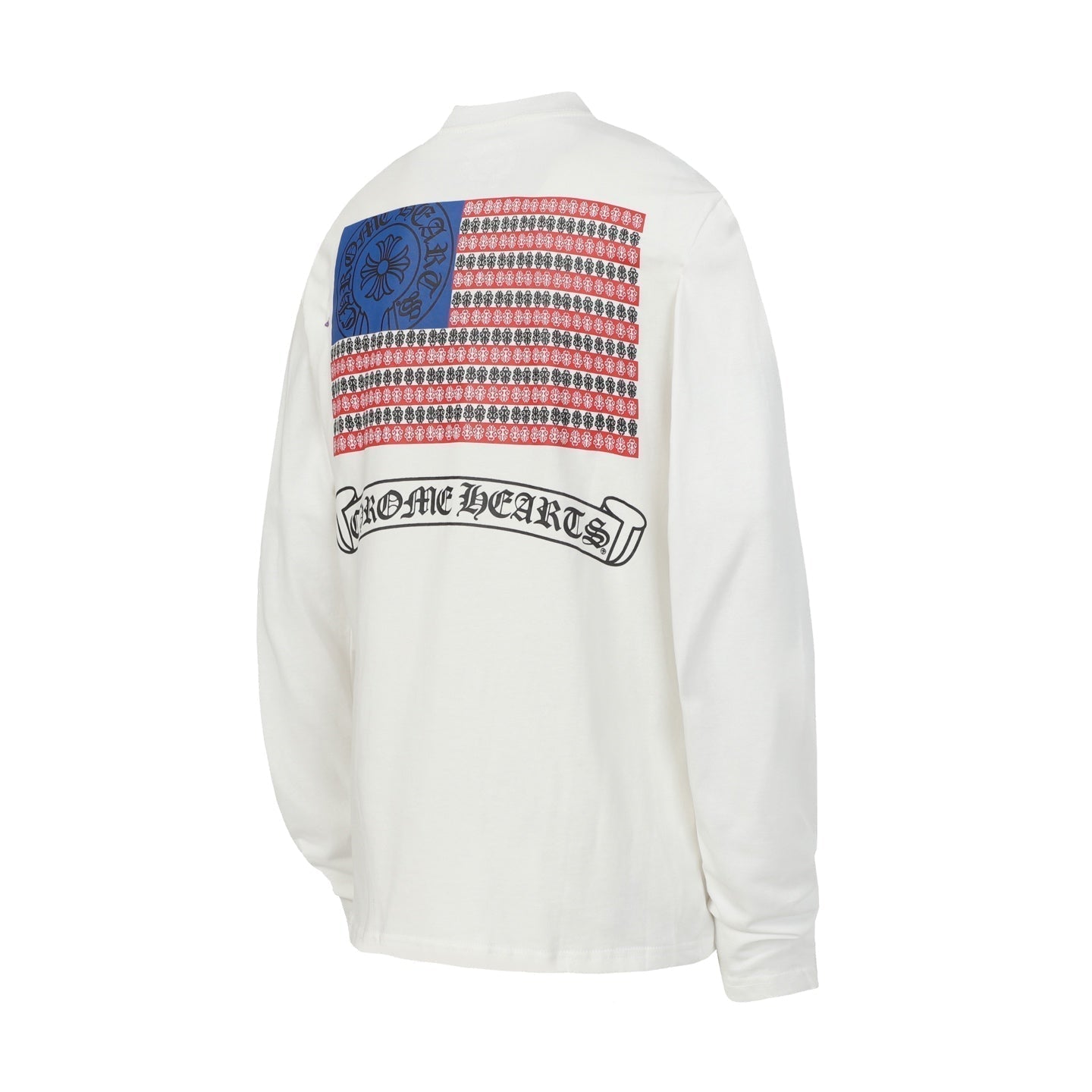 クロムハーツ ロゴ フラッグ 長袖 Tシャツ - ブラック ホワイト ゴシック ストリート Tシャツ K2126