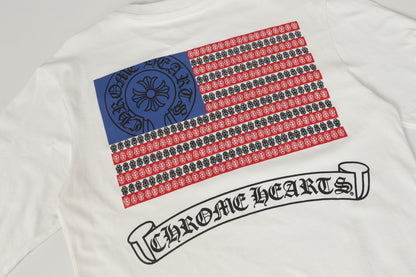 クロムハーツ ロゴ フラッグ 長袖 Tシャツ - ブラック ホワイト ゴシック ストリート Tシャツ K2126